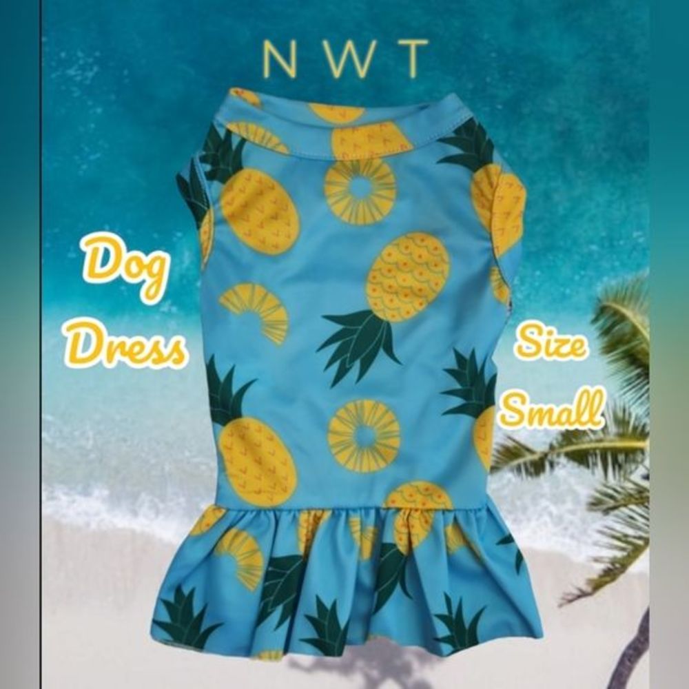 Dog Blue Tropical Pineapple Dress Size Small Up to 13 Ibs